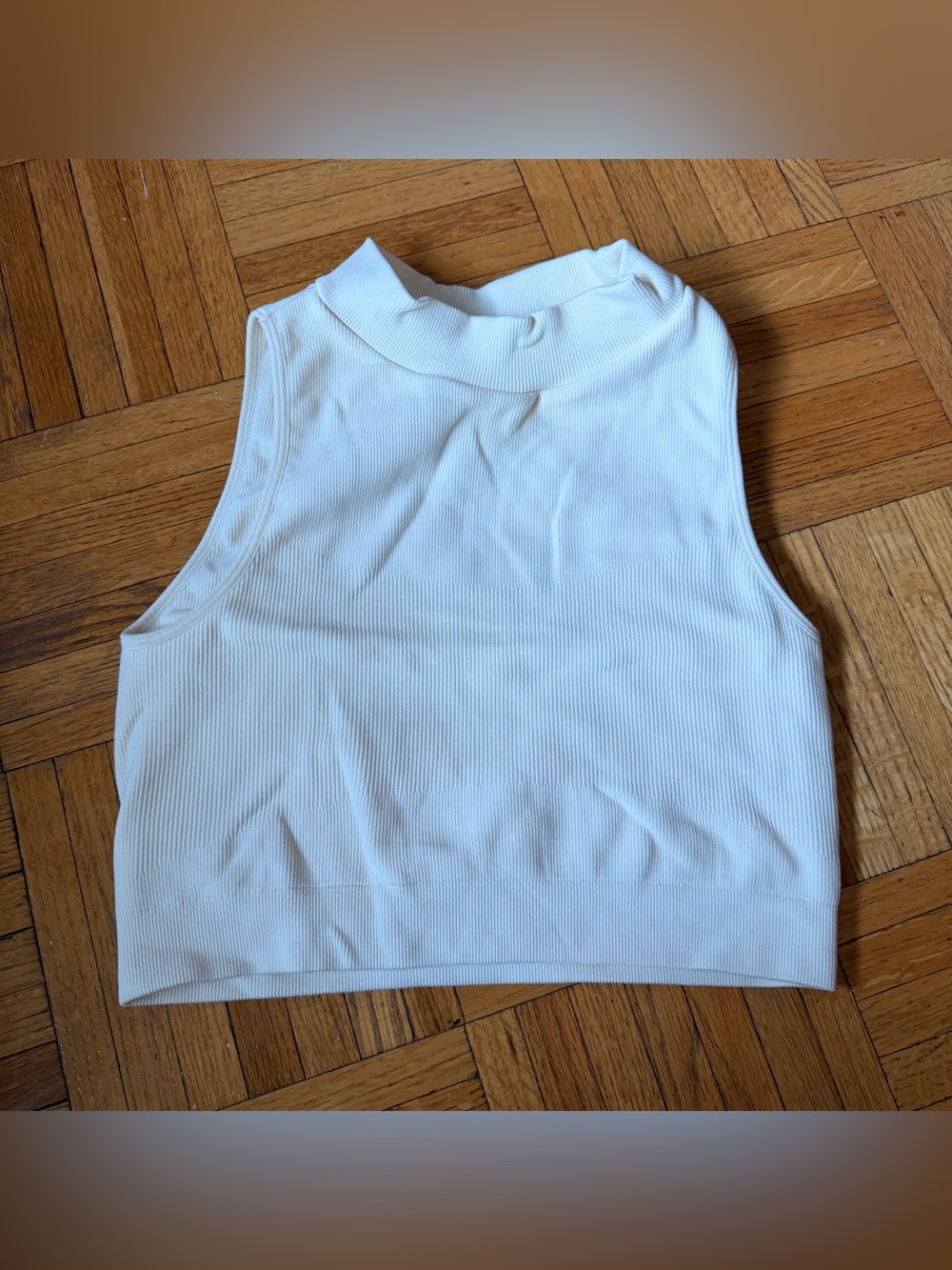 Women's Cream Ribbed Mock Neck Crop Tank